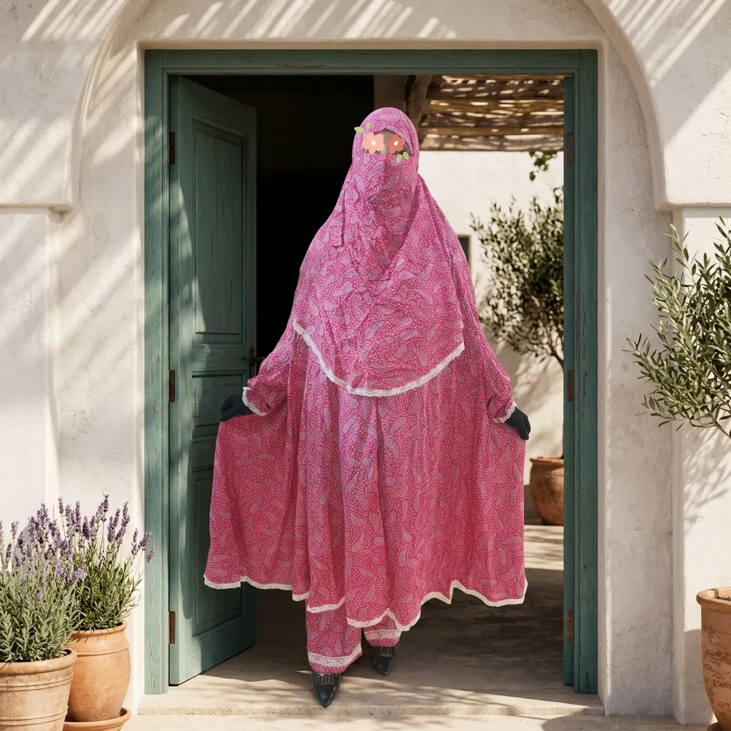 Woman Lilen Fabric Khimar Set WLF125